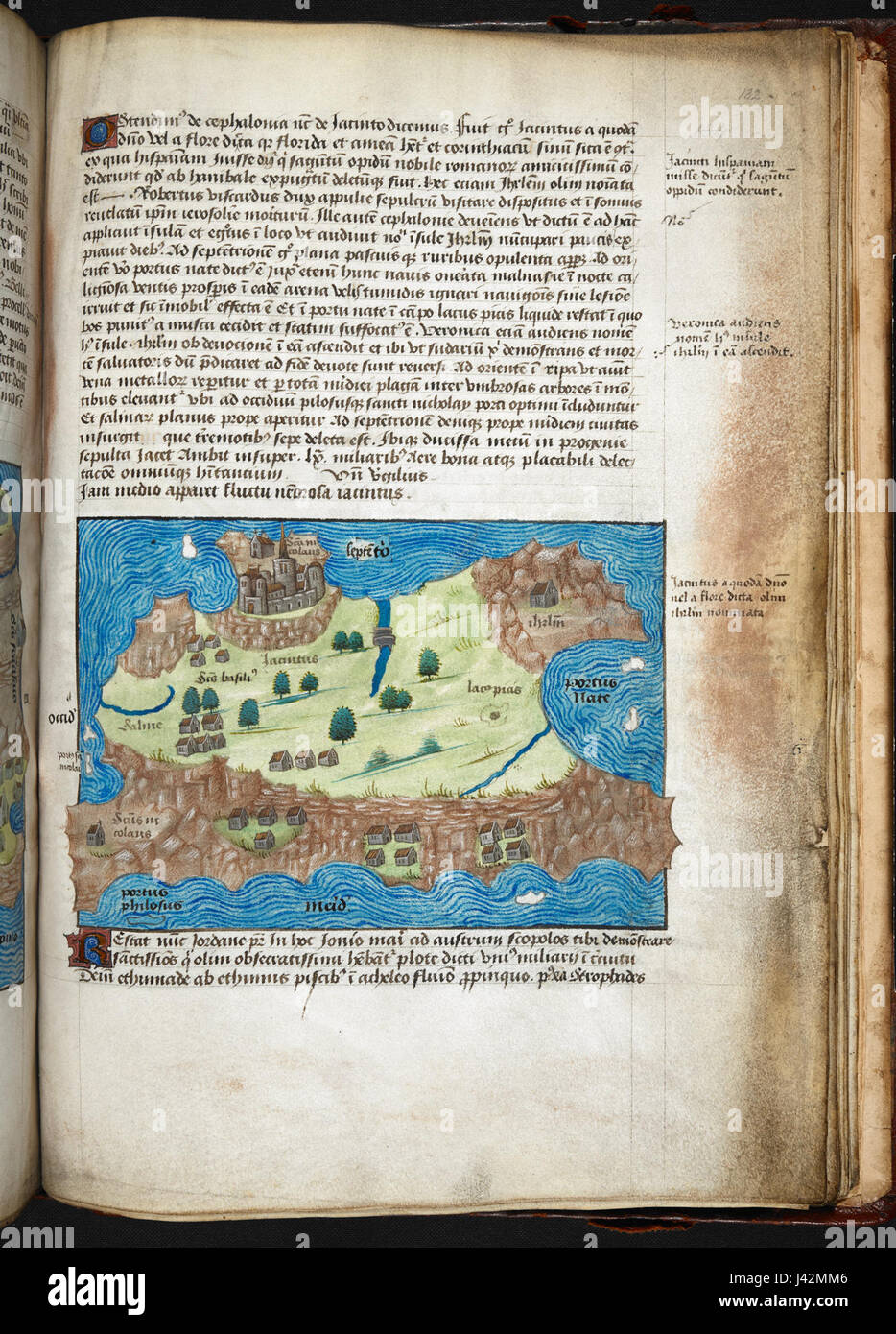 Il "Liber Insularum Cycladum" è un manoscritto illustrato che descrive in dettaglio le isole delle Cicladi in Grecia, con mappe e descrizioni di ogni isola. Foto Stock