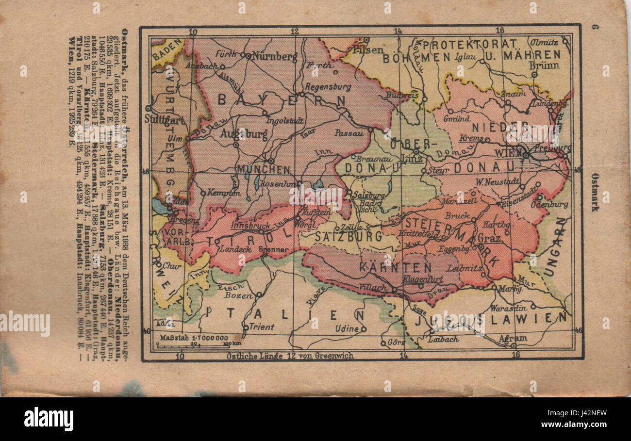 Mappa di Austria dopo Anschluss Foto Stock