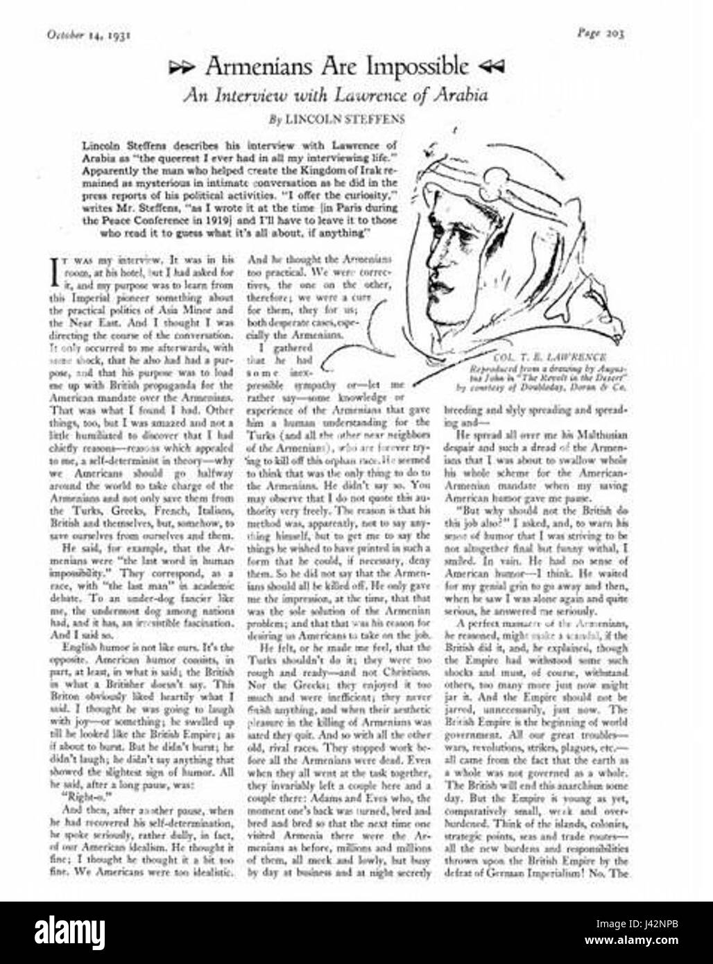 Lawrence d'Arabia circa gli Armeni Foto Stock