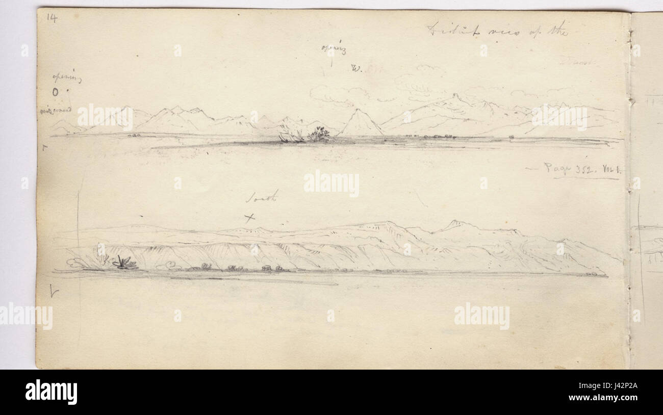 Martens, la cordigliera visto ad una certa distanza dalla bocca della Santa Cruz River (immagine 21, pagina 14v) Foto Stock