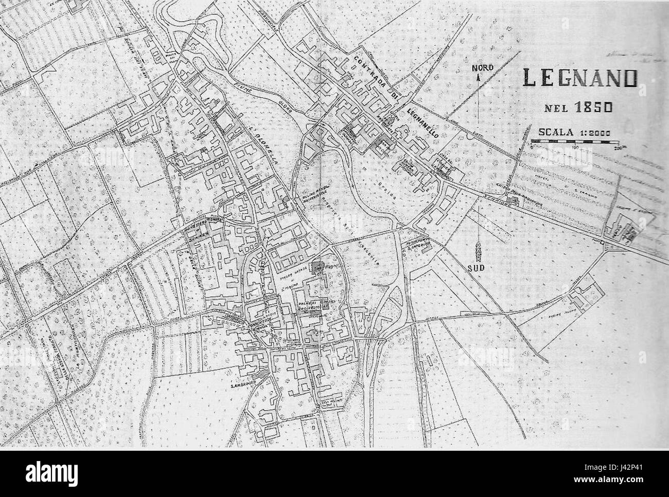 Mappa Legnano 1850 Foto Stock