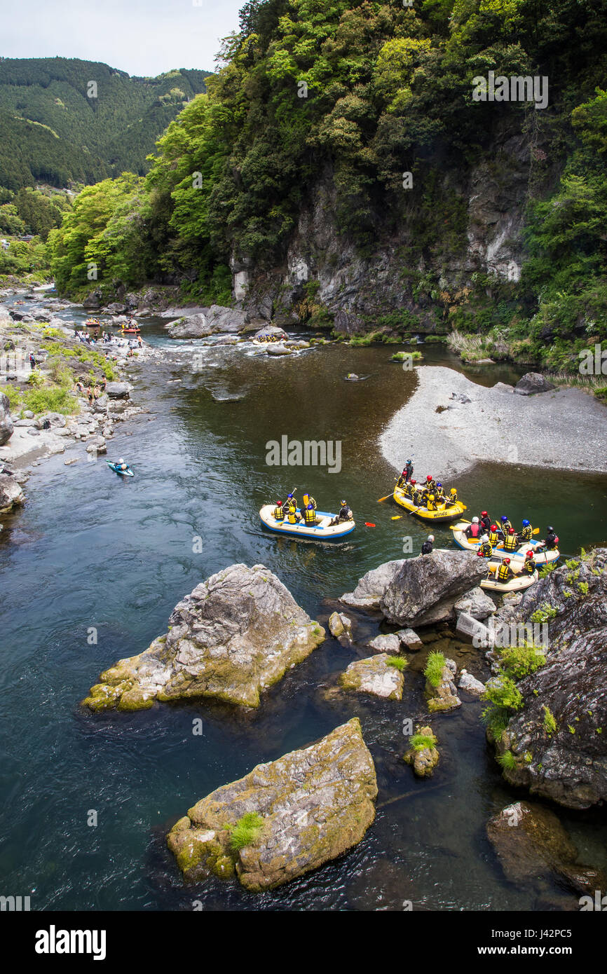 Okutama Rafting - rafting nel fiume di Tama a Okutama. Che scorre dalla sorgente in montagna in Yamanashi, Il Fiume di Tama rende la sua w Foto Stock