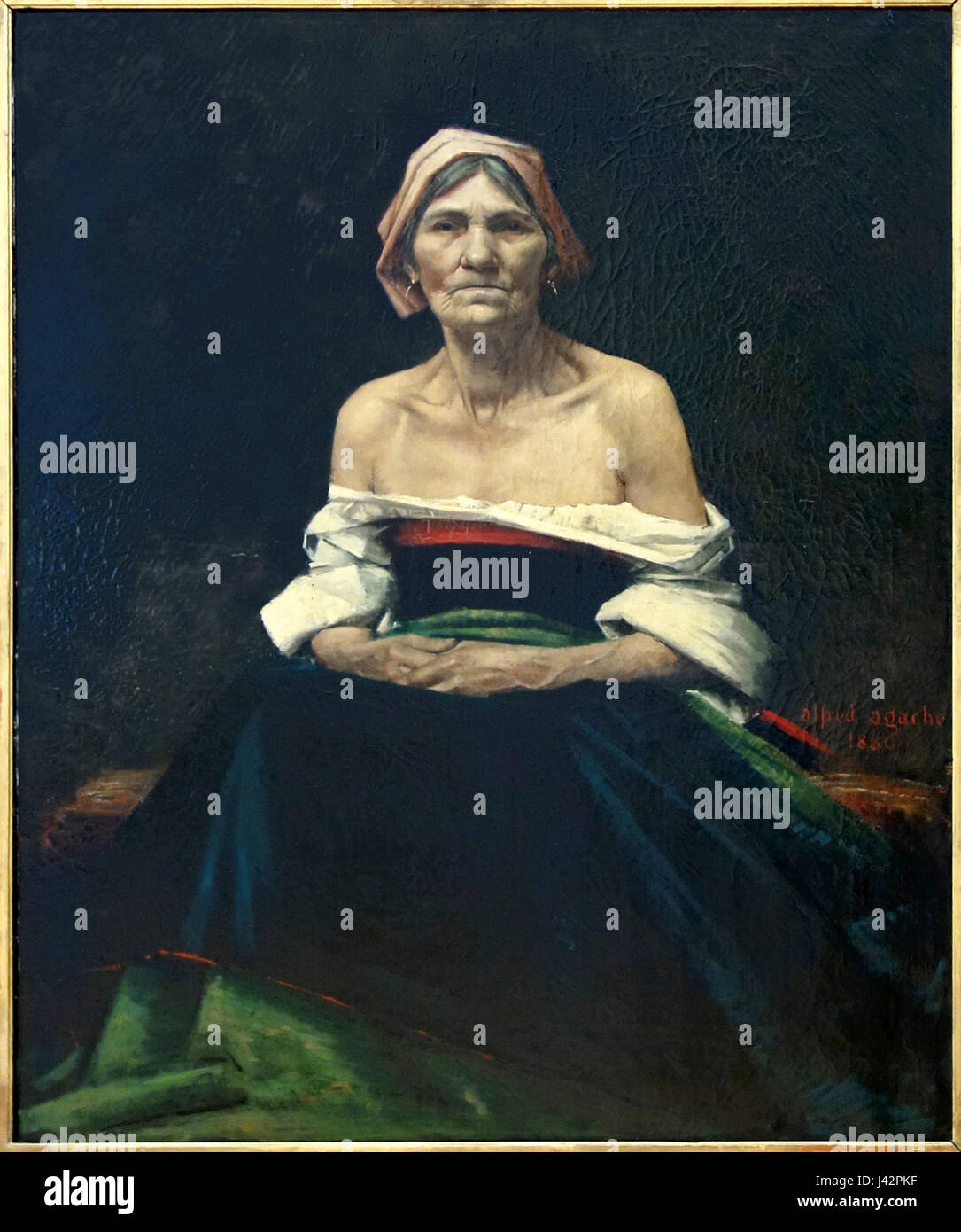 Questa immagine, intitolata "Lille PdBA agache vieille femme", ritrae una donna anziana, probabilmente una rappresentazione dell'età e dell'esperienza. Il termine "agache vieille femme" si traduce in "donna anziana piegata" in inglese, sottolineando il tema dell'invecchiamento. Foto Stock