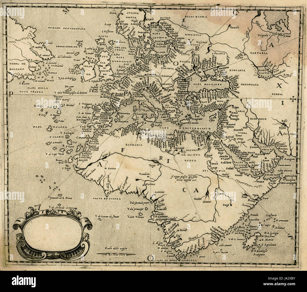 Mappa di Europa e Africa Camocio Giovanni Francesco 1574 Foto Stock