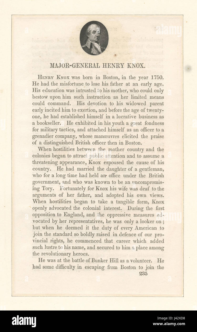 Questo ritratto del maggiore generale Henry Knox, della New York Public Library, raffigura la figura di spicco della storia militare americana. Knox servì come primo Segretario di Guerra sotto George Washington. Foto Stock