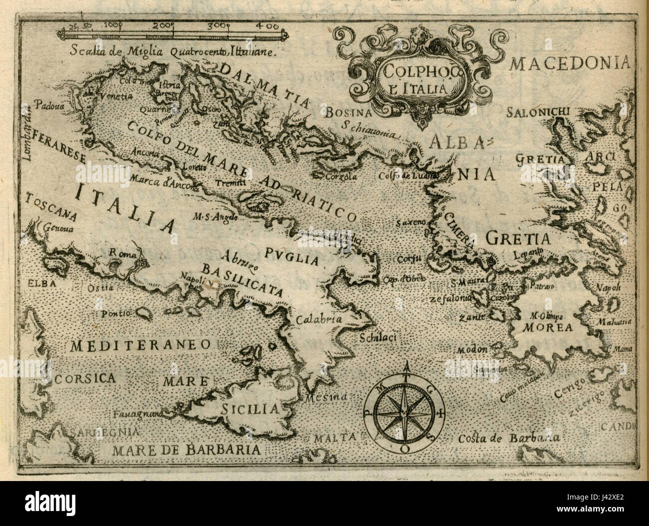 Mappa di Italia, isole Ionie e Grecia continentale Zuallart Jean 1587 Foto Stock