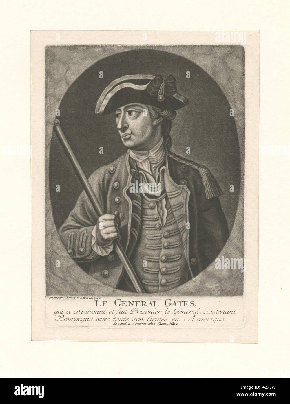 Questo evento storico raffigura il generale Gates che circonda e cattura il generale tenente Bourgogne insieme al suo esercito in America. La scena riflette un importante incontro militare durante la guerra di indipendenza americana, illustrando le principali vittorie strategiche. Foto Stock