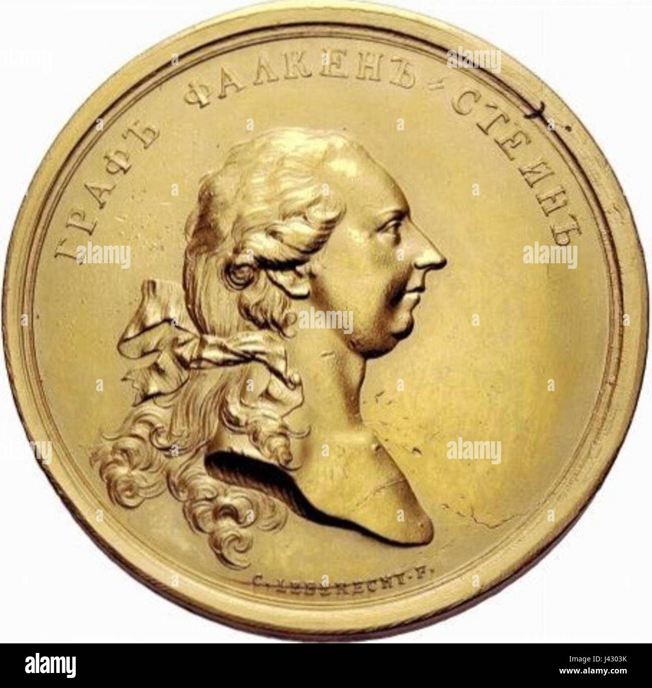 La Medaille Leberecht Joseph II Graf von Falkenstein è una medaglia storica emessa nel 1780 per commemorare Giuseppe II, imperatore del Sacro Romano Impero, e i suoi contributi alla politica europea. La medaglia presenta un'immagine di Giuseppe II e celebra i suoi sforzi per riformare il Sacro Romano Impero e promuovere idee illuministiche. Foto Stock