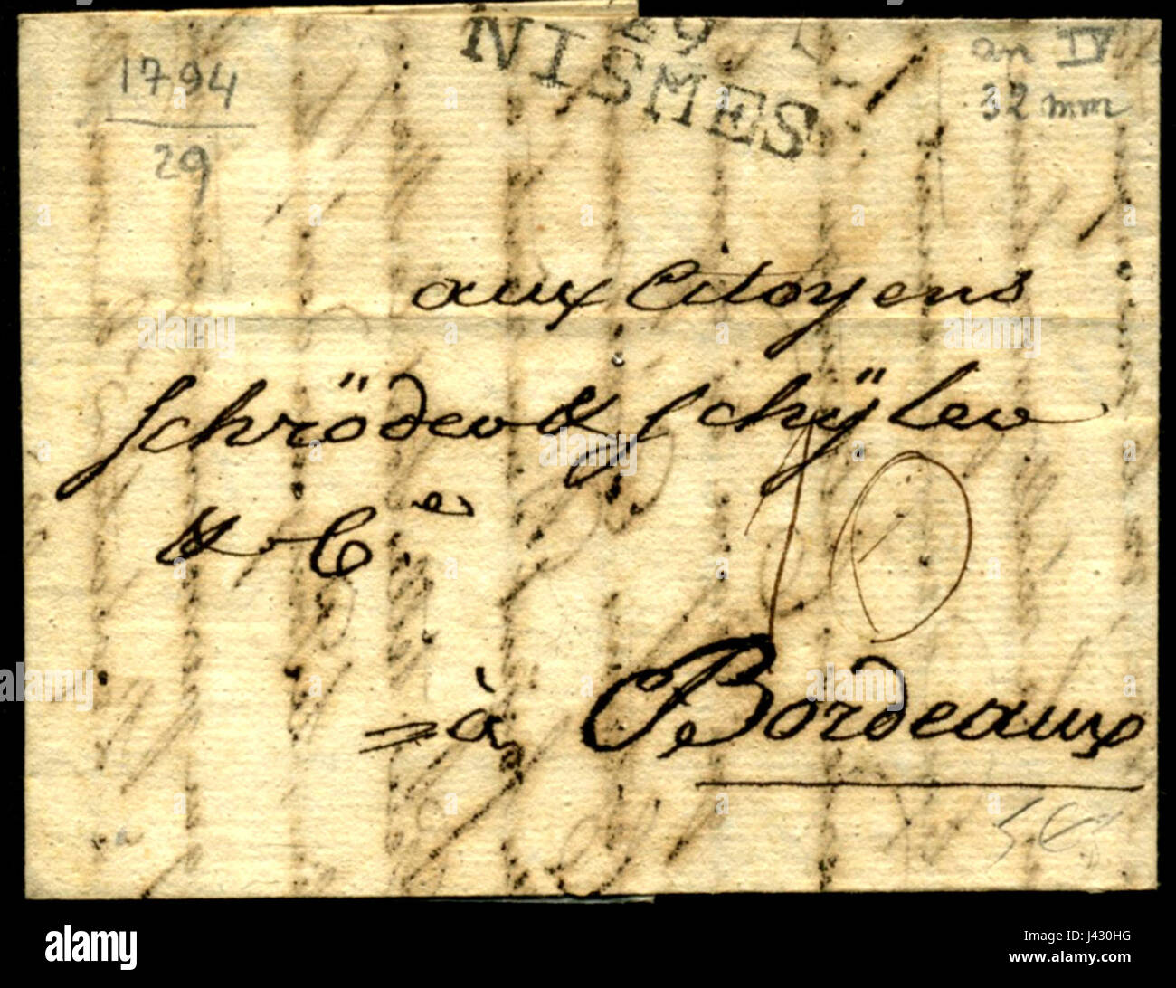 Marca Postale Nismes pour Bordeaux Foto Stock