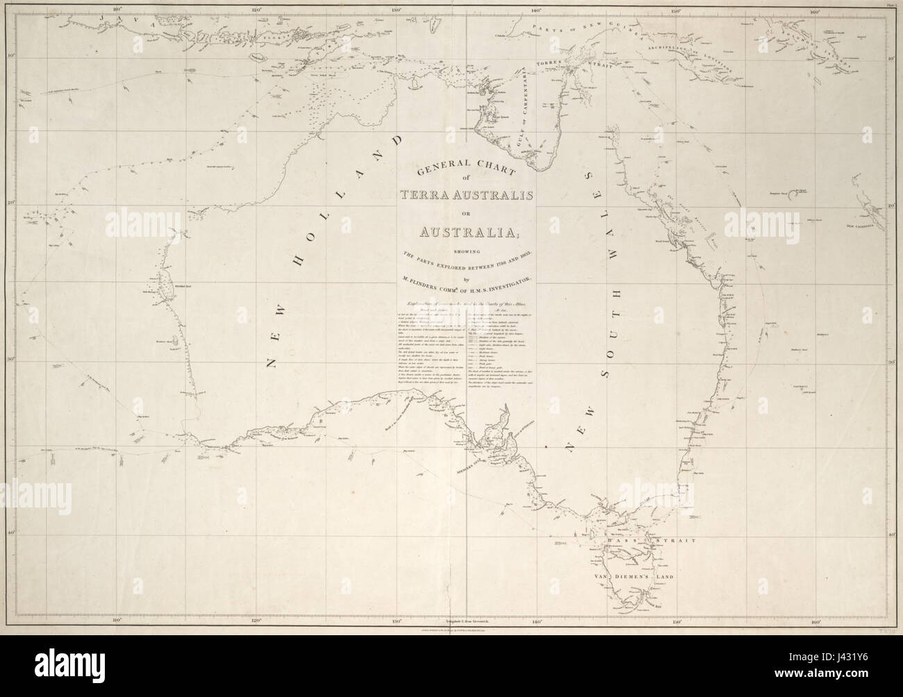 Matthew Flinders grafico generale di Terra Australis o in Australia Foto Stock
