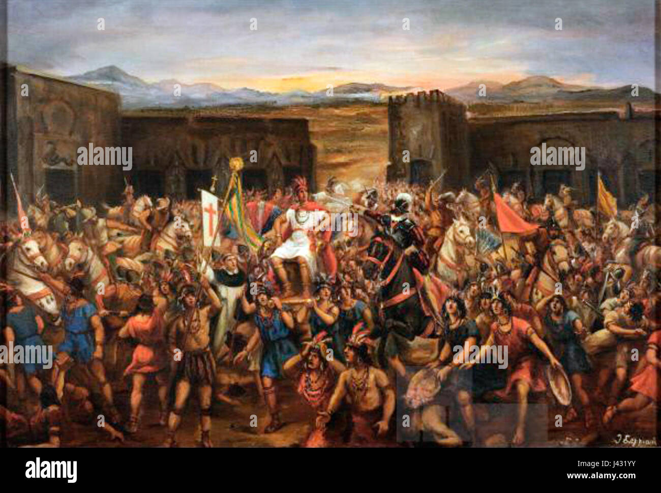 La captura de Atahualpa Juan Lepiani Foto Stock