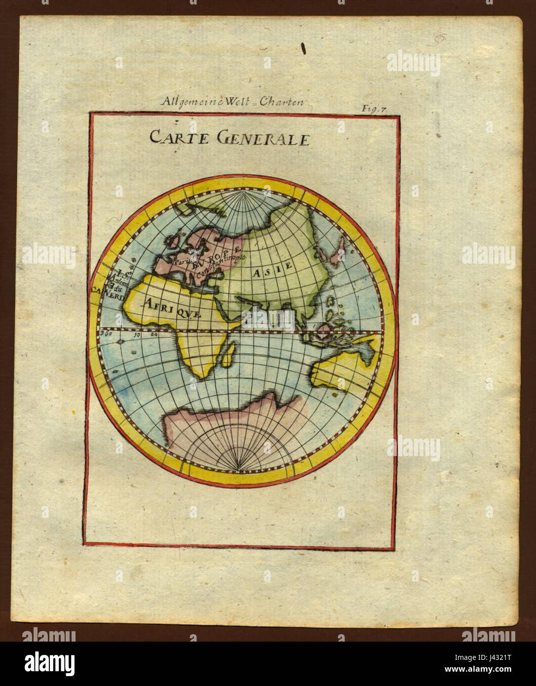Questa mappa del 1719 dell'emisfero orientale fornisce una visione dettagliata del mondo come conosciuto all'inizio del XVIII secolo, con i paesi chiave, le coste e le caratteristiche geografiche. Foto Stock