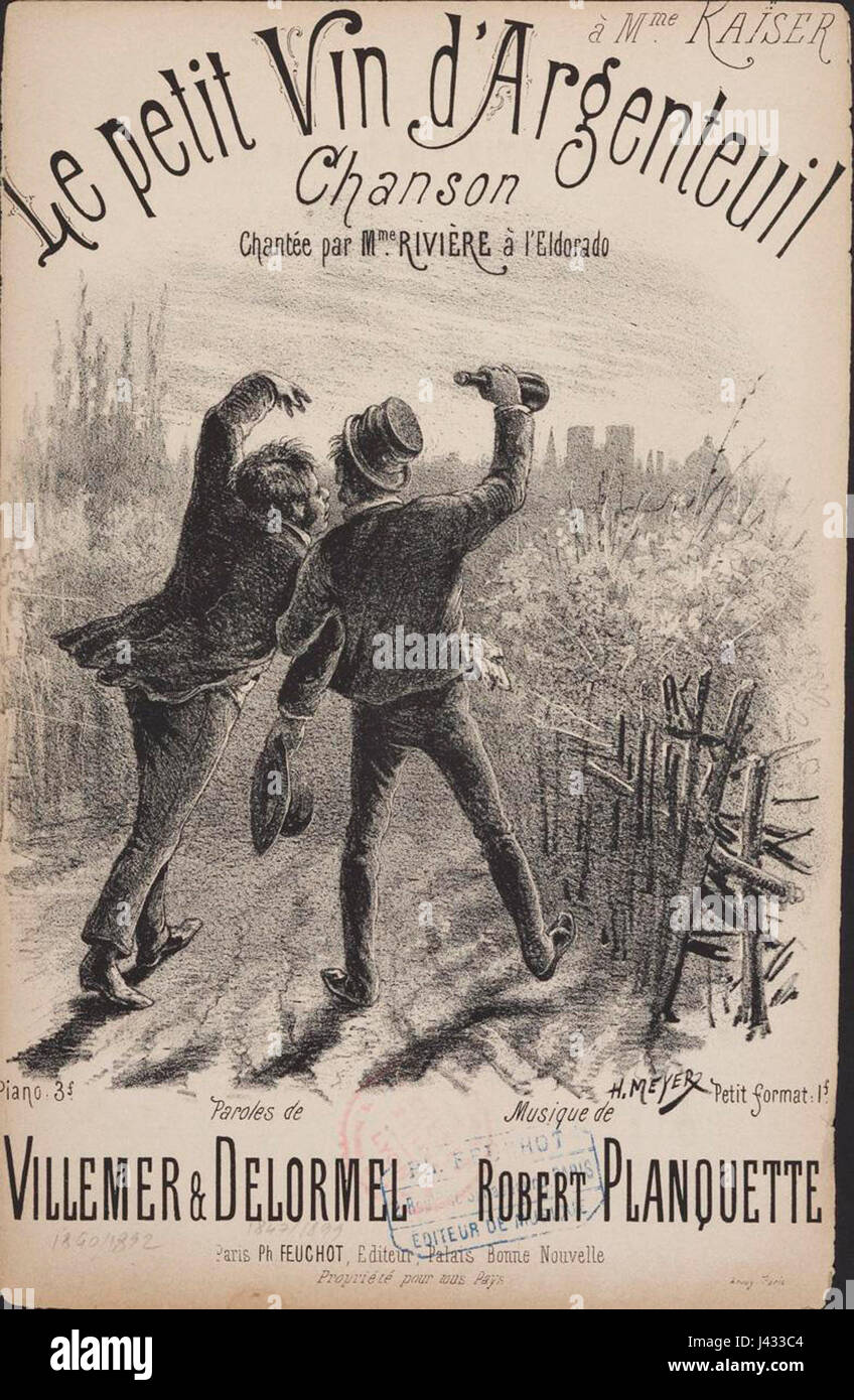 "Le petit vin d'Argenteuil" si riferisce a un tipo di vino prodotto nella regione francese di Argenteuil. Questo vino, noto per i suoi sapori distintivi, ha un significato storico nella vinificazione francese. Foto Stock