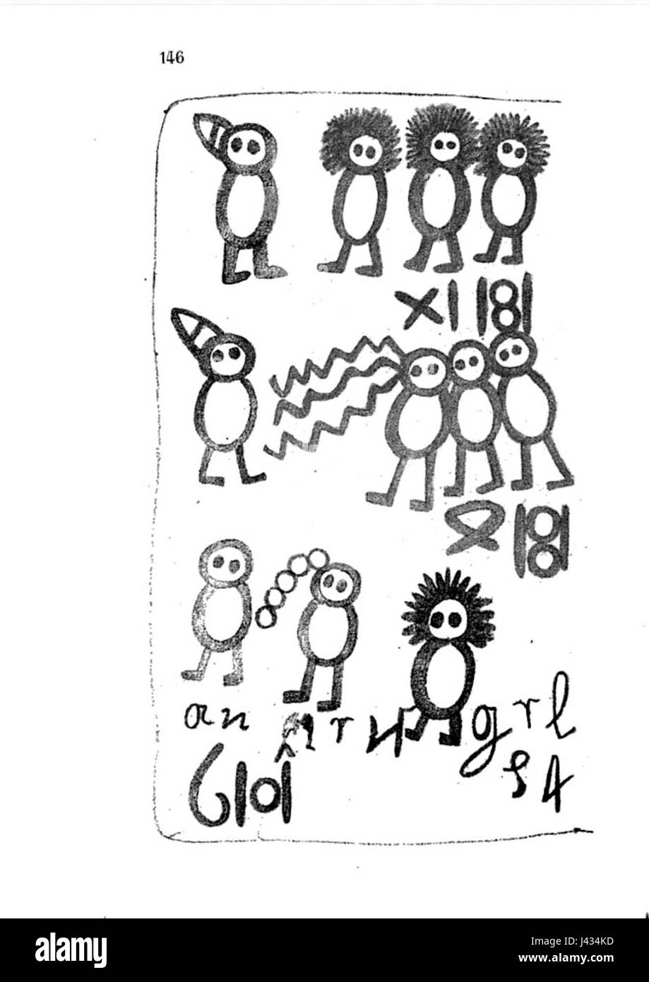 Questo si riferisce a una pagina del "Livre des Sauvages", un testo storico che potrebbe rappresentare le culture indigene. Pagina 146 contiene probabilmente una rappresentazione o una descrizione dettagliata. Foto Stock