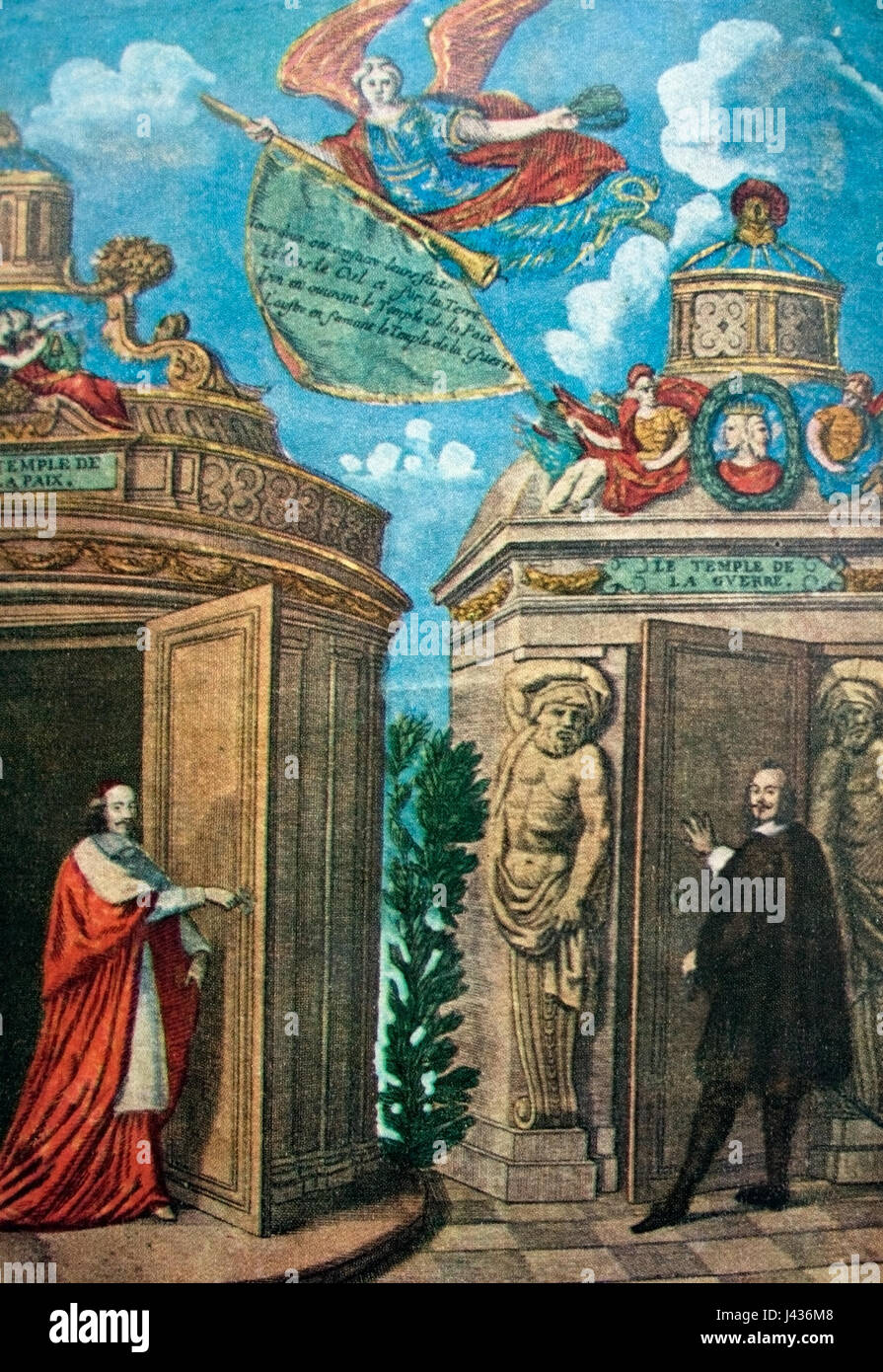 Questo titolo si riferisce ad un evento storico del XVII secolo, quando il Cardinale Mazzarino aprì il Tempio della Pace. Questo evento fu significativo nella storia religiosa e politica francese, simboleggiando la pace e il potere durante la sua epoca. Foto Stock