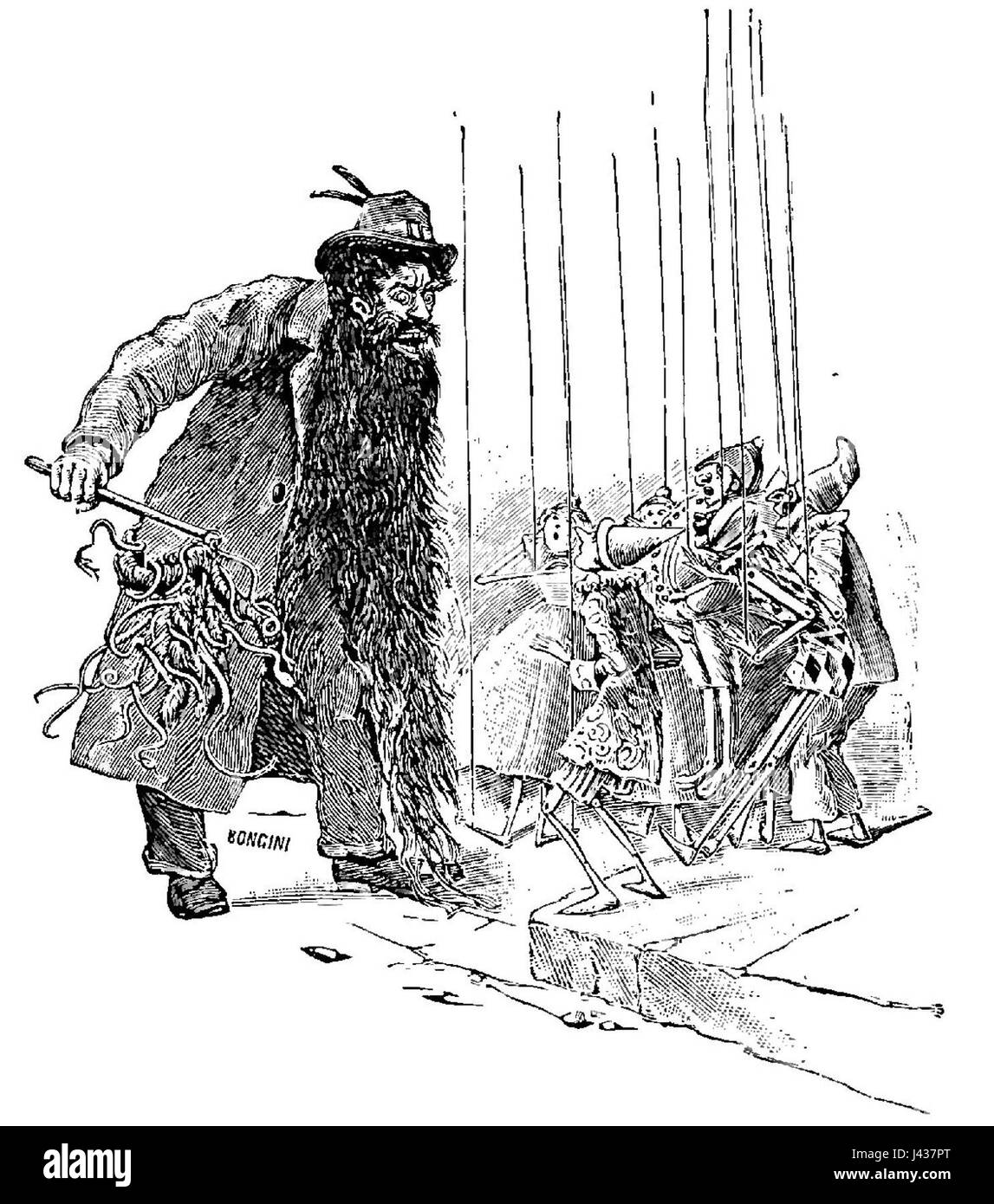 Le avventure di Pinocchio è una pagina del romanzo di Carlo Collodi, che racconta la storia di Pinocchio, un burattino di legno che sogna di diventare un vero ragazzo. Foto Stock