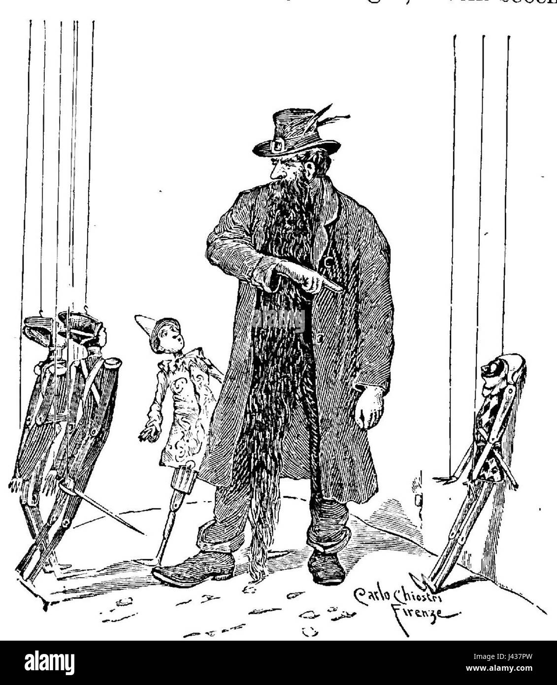 Le avventure di Pinocchio, o le avventure di Pinocchio, è un famoso romanzo italiano di Carlo Collodi. L'opera segue la storia di un burattino di legno che sogna di diventare un vero ragazzo, affrontando temi di onestà, crescita e moralità durante le sue avventure. Foto Stock