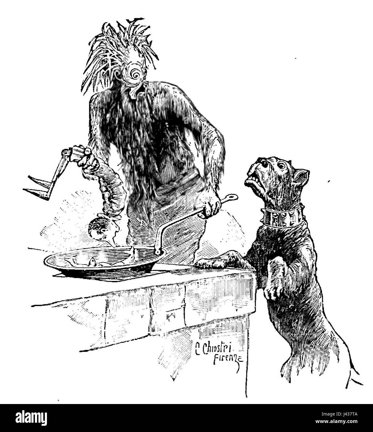 Questa pagina di "le avventure di Pinocchio" mostra un momento chiave della storia, focalizzandosi sull'iconico viaggio di puppetâ in legno nel classico italiano del XIX secolo. Foto Stock