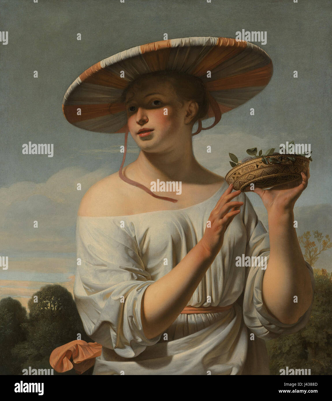 Questo dipinto, intitolato "Meisje met een brede Hoed" (ragazza con un cappello largo), fa parte della collezione del Rijksmuseum, che mostra la ritrattistica olandese del XVII secolo. Foto Stock