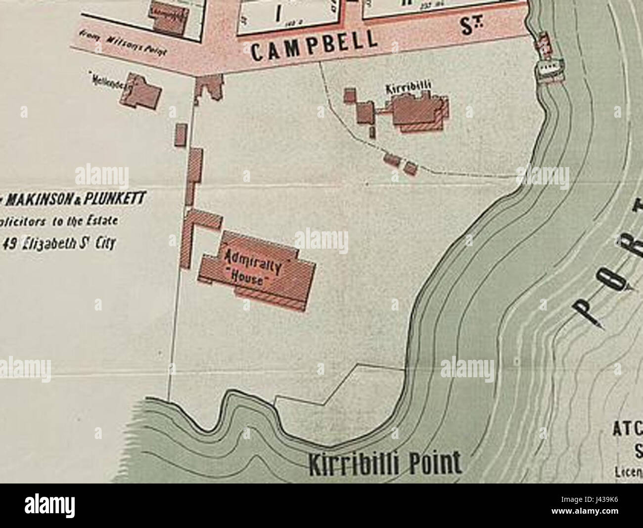 Questa mappa indica la posizione di Kirribilli Point nel 1909. Offre approfondimenti storici sulla geografia e il layout di quest'area a Sydney, Australia, catturando il terreno e le infrastrutture locali in quel momento. Foto Stock