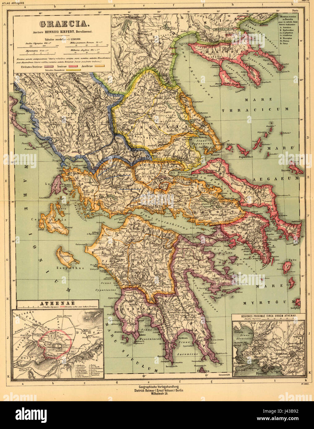 Mappa di Grecia antica (come disegnato nel 1903) Foto Stock