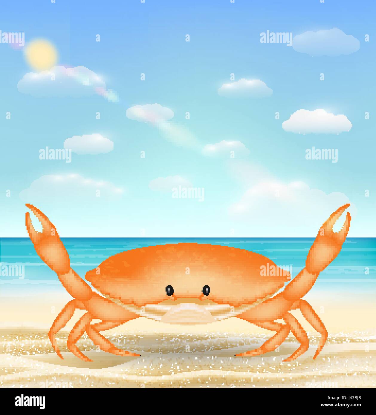 Arancione il granchio di mare su un mare spiaggia di sabbia Illustrazione Vettoriale