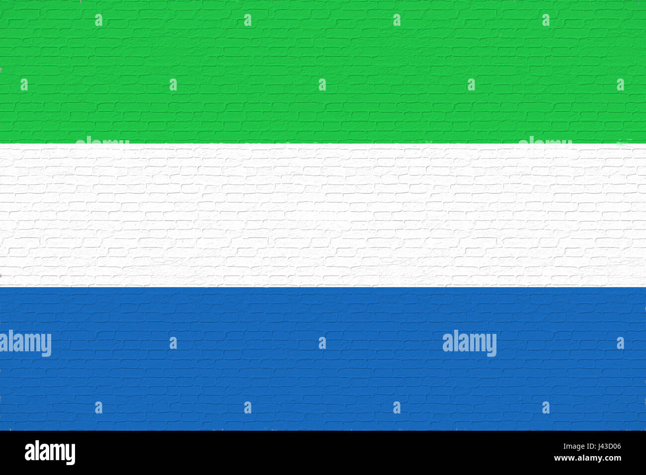 Illustrazione della bandiera nazionale della Sierra Leone guardando come è dipinta su un muro. Foto Stock