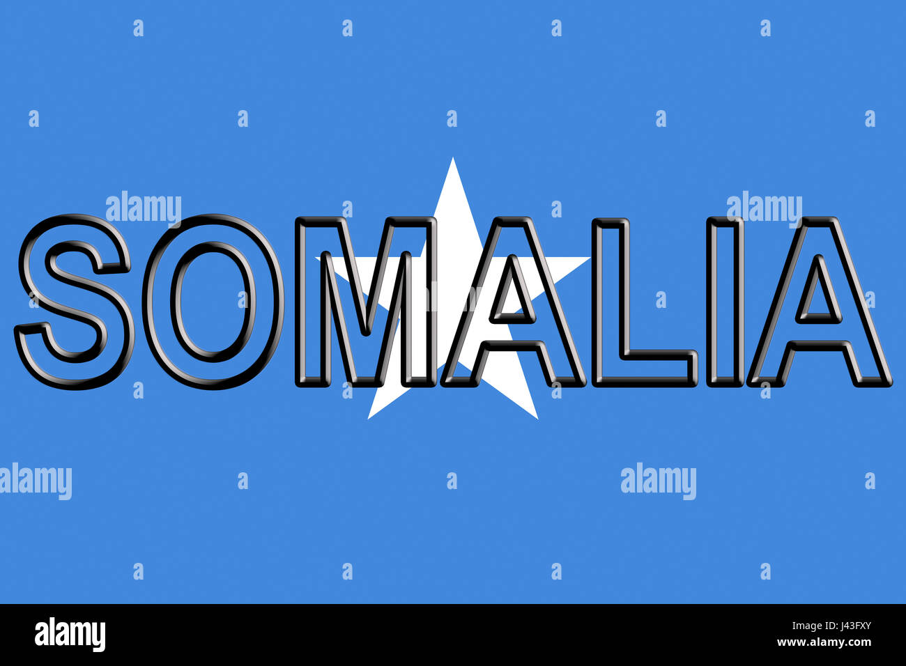 Illustrazione della bandiera nazionale della Somalia con il paese scritta sulla bandiera. Foto Stock