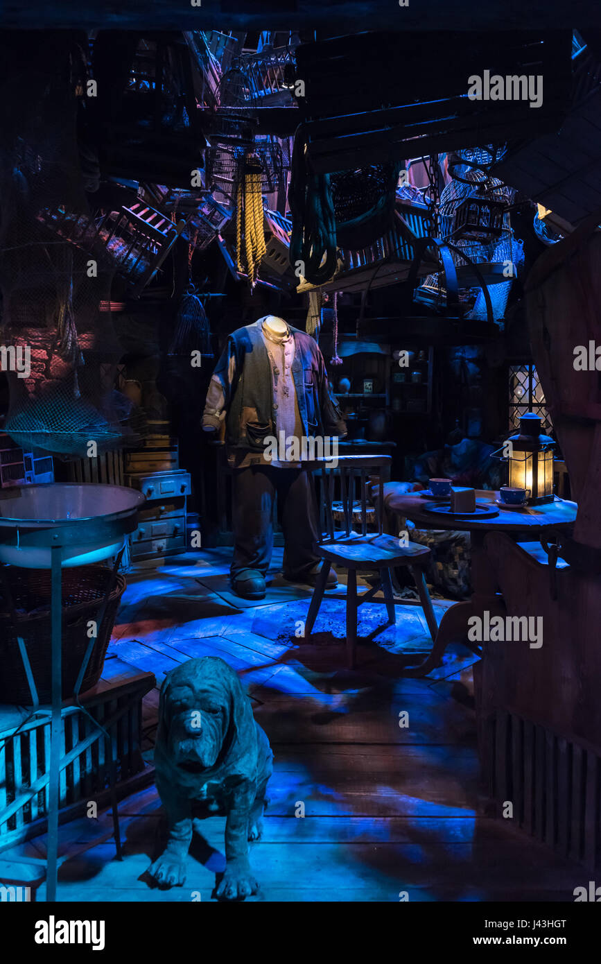 Hagrid capanno, facendo di Harry Potter, Warner Bros Tour dello studio, Leavesden, Londra Foto Stock
