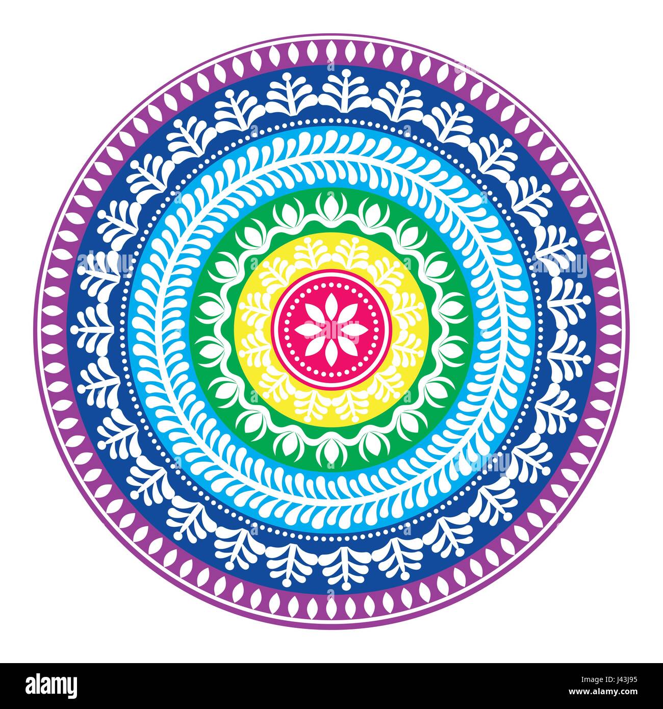 Folk rotondi, hippie mandala colorati, stile Boho ornamento Illustrazione Vettoriale