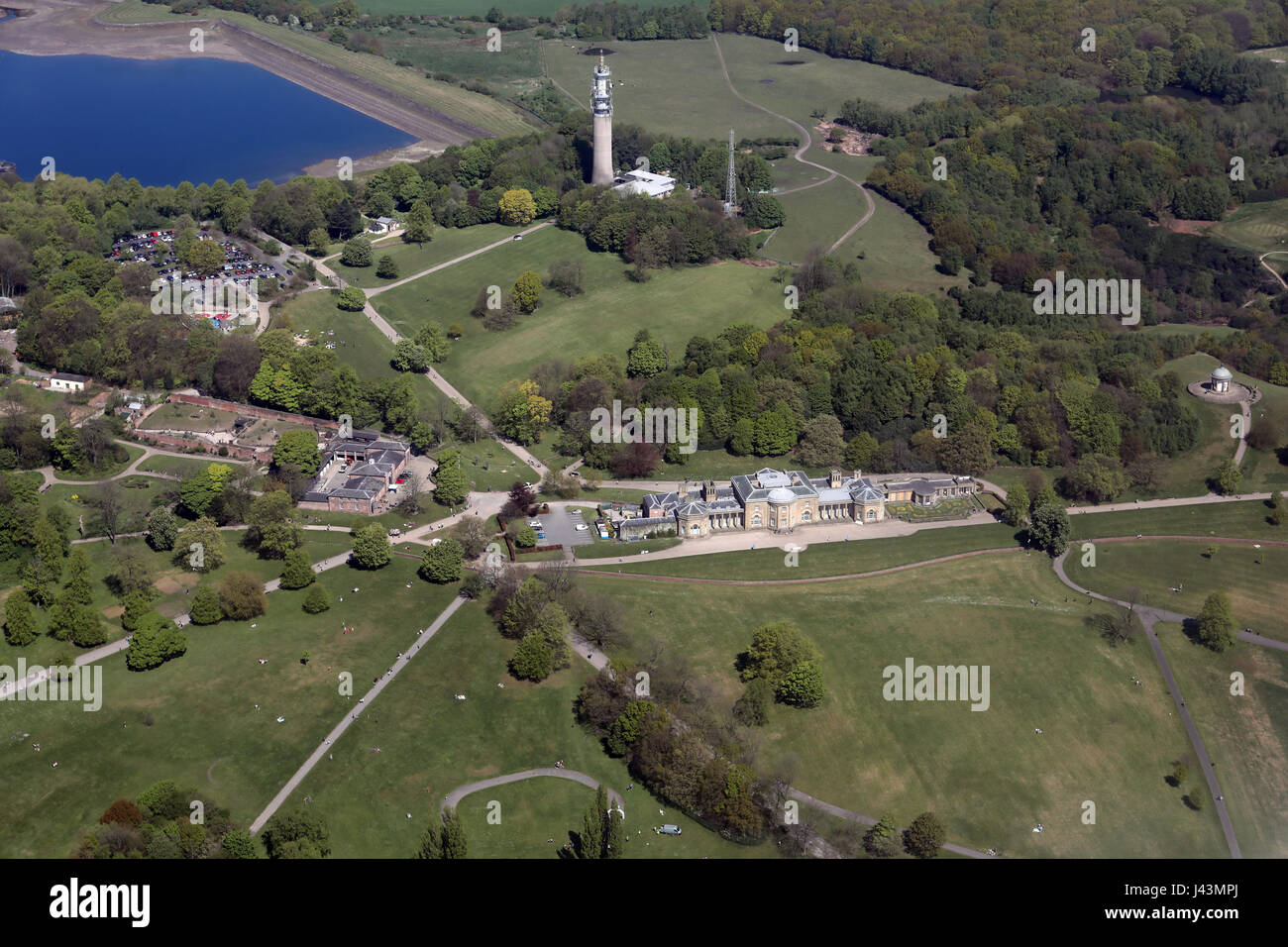 Vista aerea di Heaton Park & BT Tower Regno Unito Foto Stock