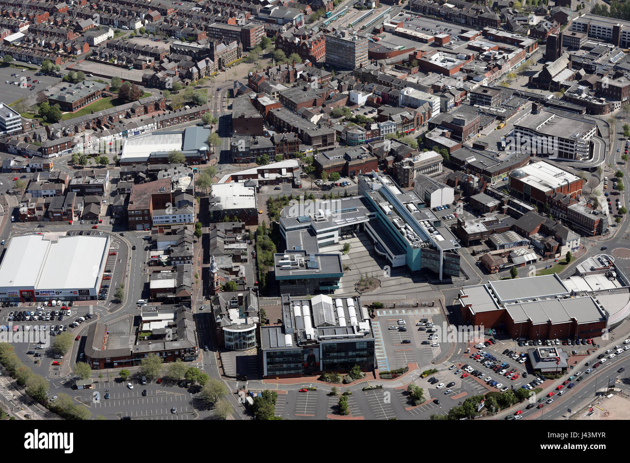 Vista aerea di St Helens Town Center, REGNO UNITO Foto Stock