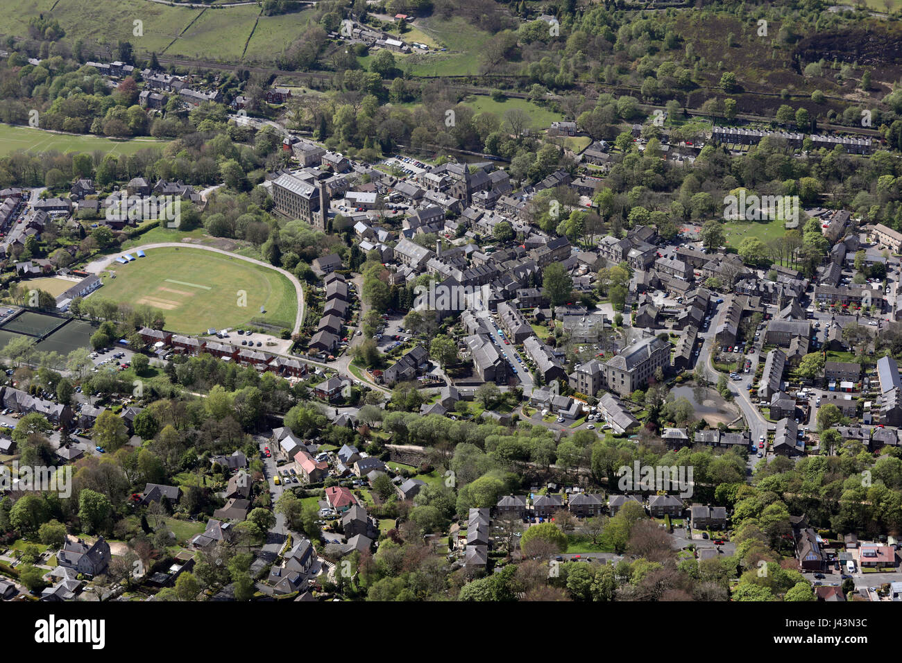 Vista aerea di Uppermill in Lancashire, Regno Unito Foto Stock
