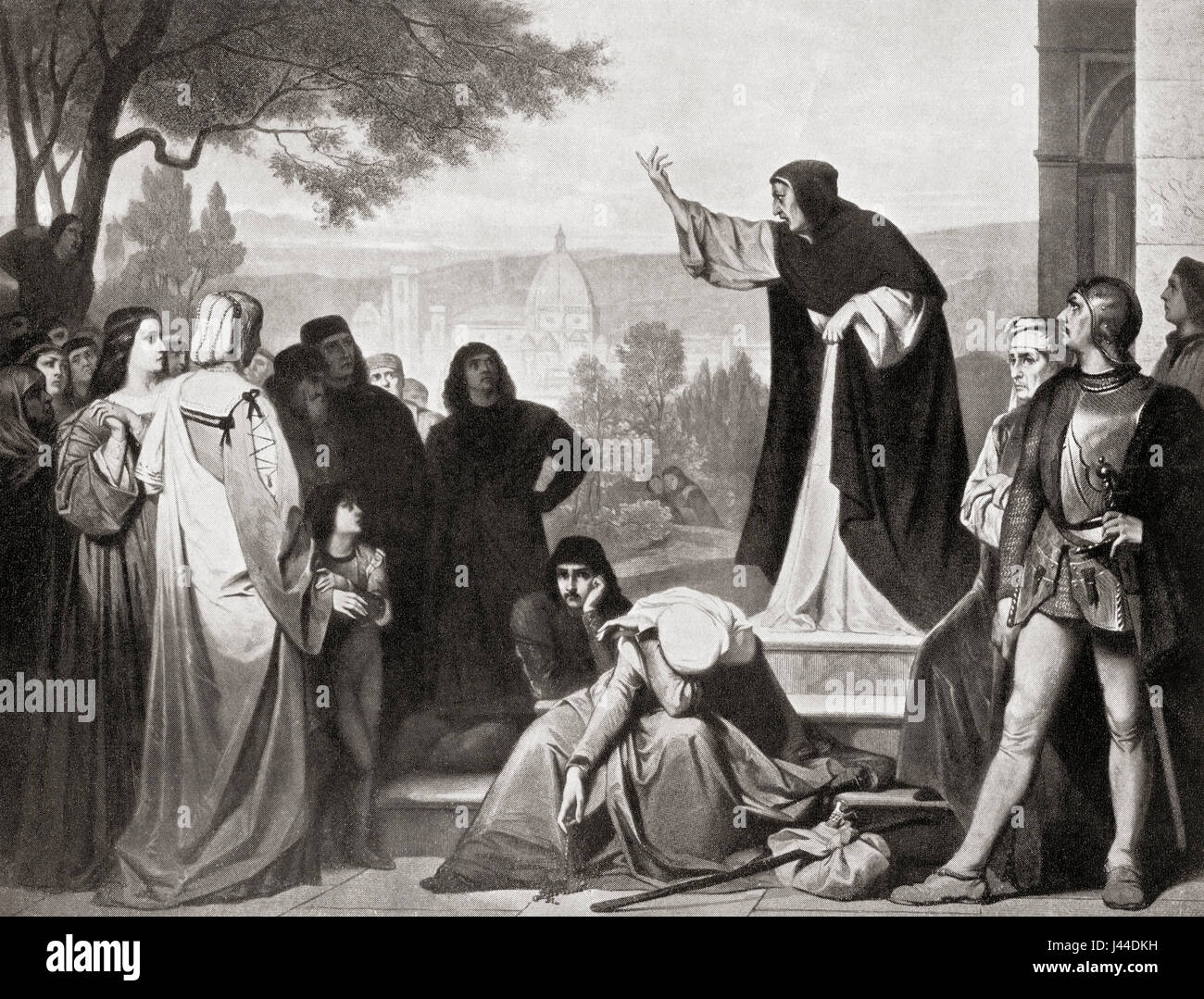 La predicazione di Savonarola a Firenze, Italia. Girolamo Savonarola, 1452 - 1498. Italiano frate domenicano e predicatore attivo nella Firenze rinascimentale. Da Hutchinson nella storia delle nazioni, pubblicato 1915. Foto Stock