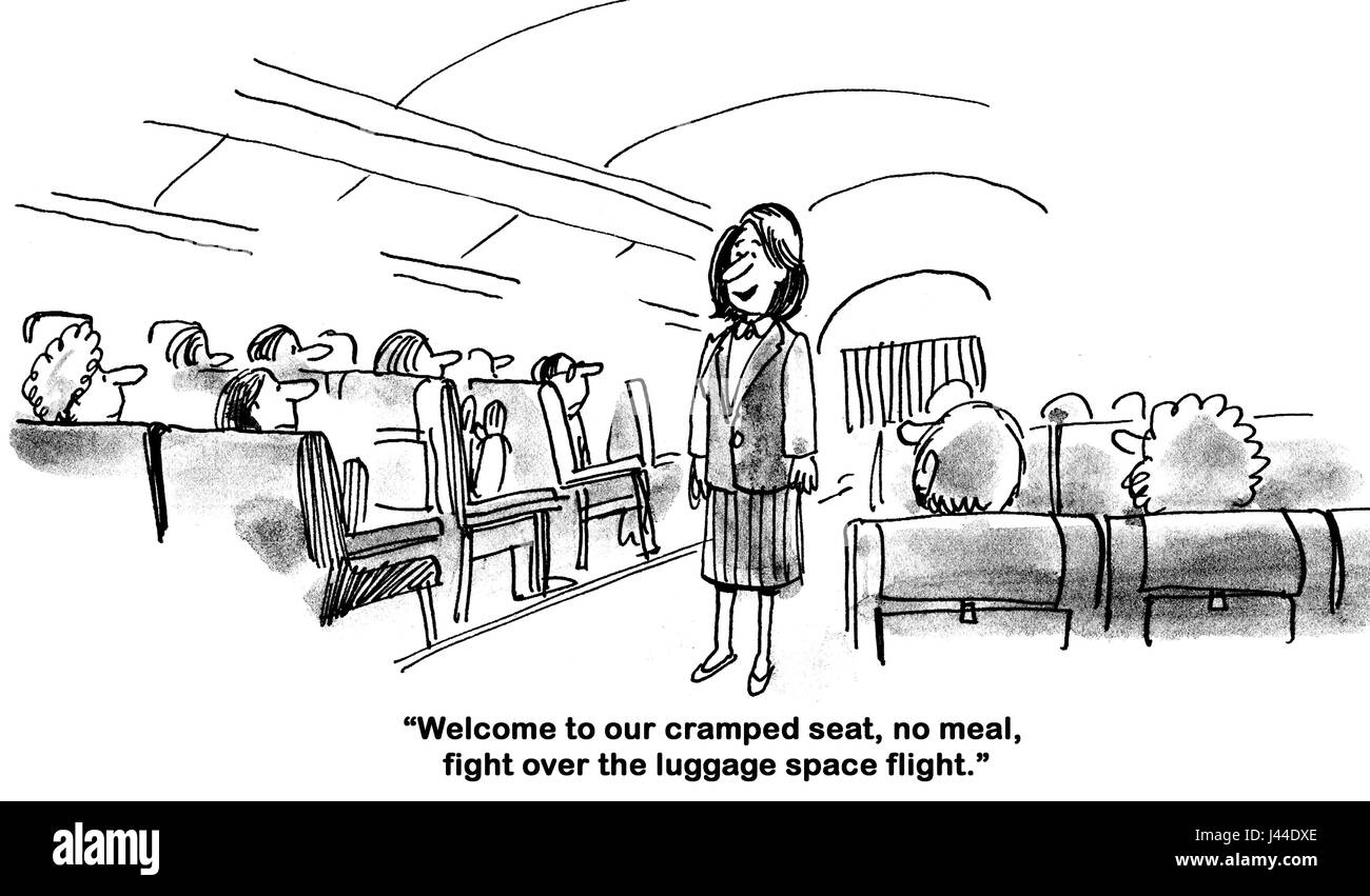 Business cartoon raffigurante il terribile servizio clienti del settore delle compagnie aeree. Foto Stock