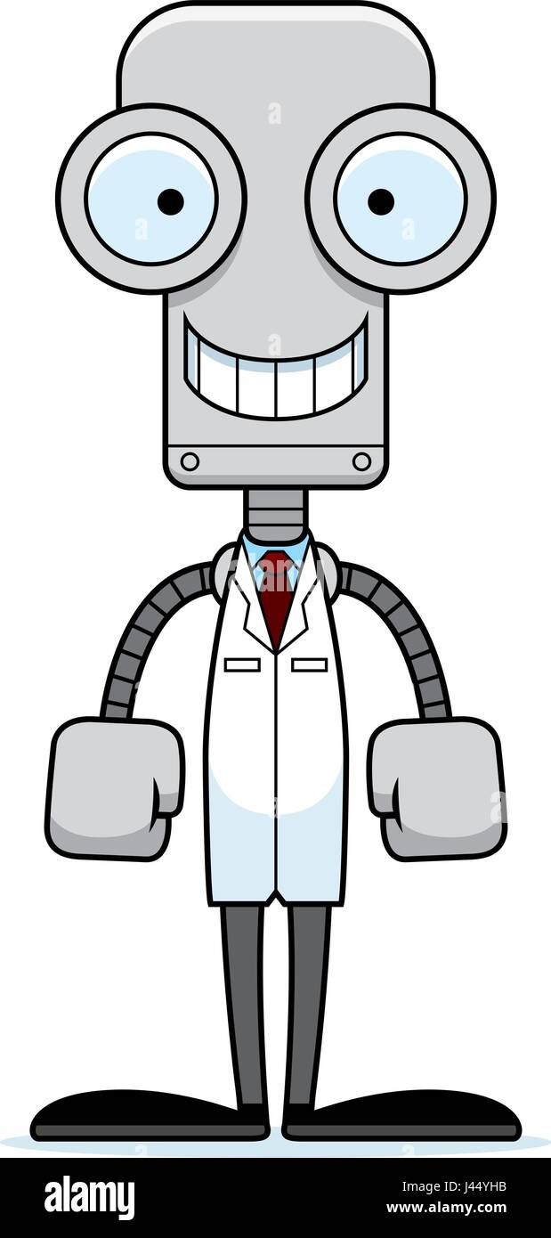 Un cartoon scienziato robot sorridente. Illustrazione Vettoriale