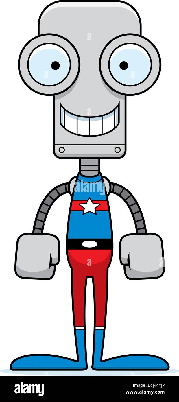 Un supereroe dei cartoni animati robot sorridente. Illustrazione Vettoriale