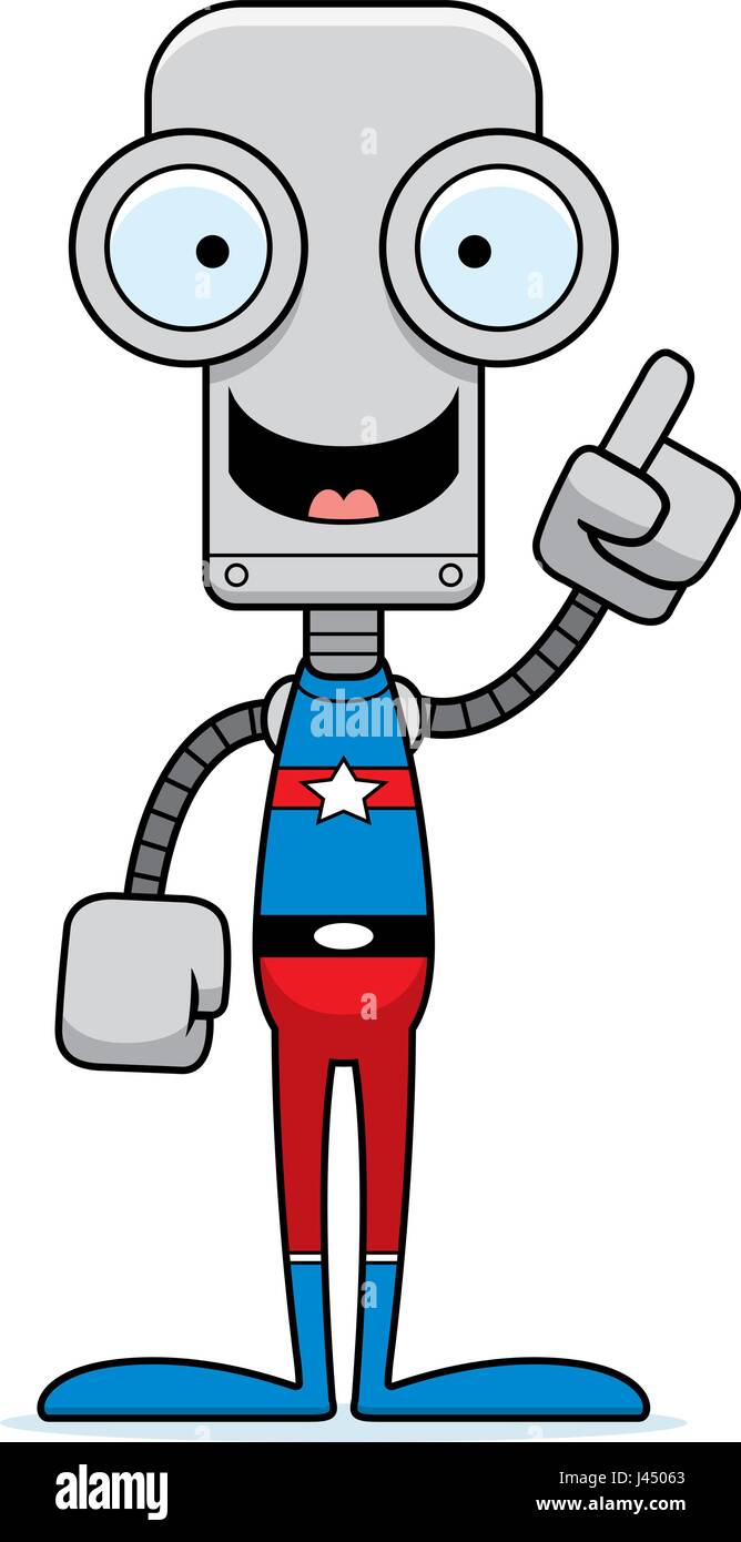 Un supereroe dei cartoni animati robot con un'idea. Illustrazione Vettoriale