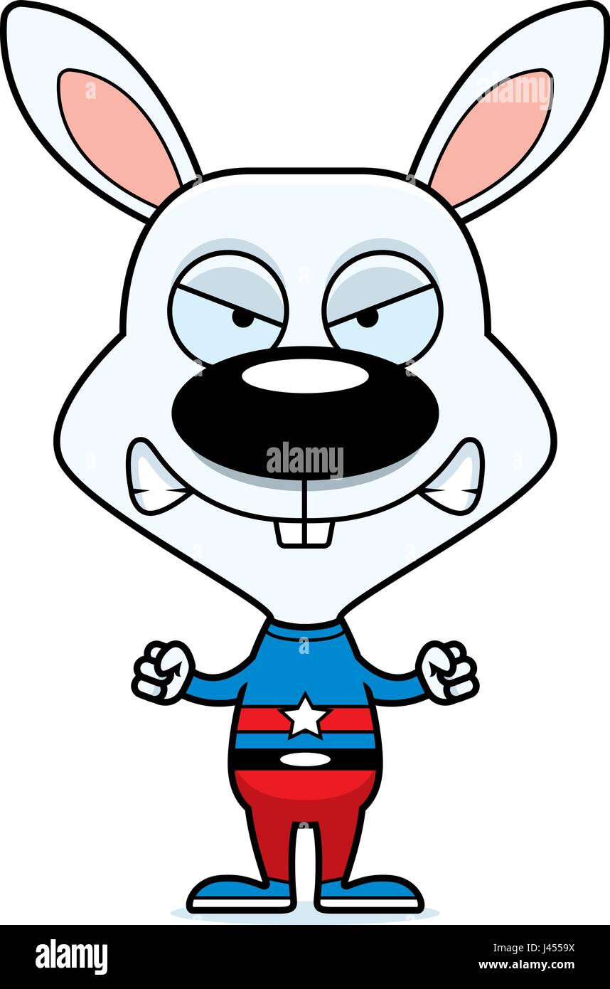 Un supereroe cartoon bunny cercando arrabbiato. Illustrazione Vettoriale