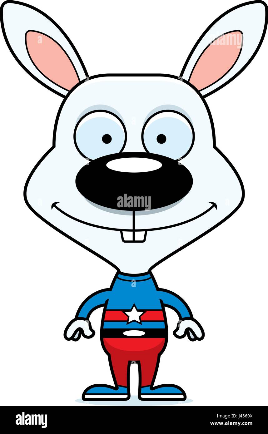 Un supereroe cartoon bunny sorridente. Illustrazione Vettoriale