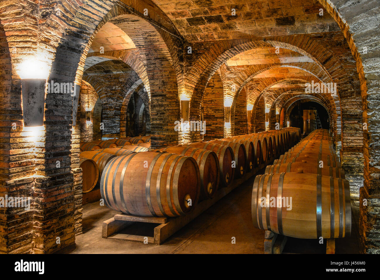 Il vino di archivio o di grotta, a Chateau de Saurs, vicino a Lisle sur tarn, in Occitanie, Francia. Foto Stock