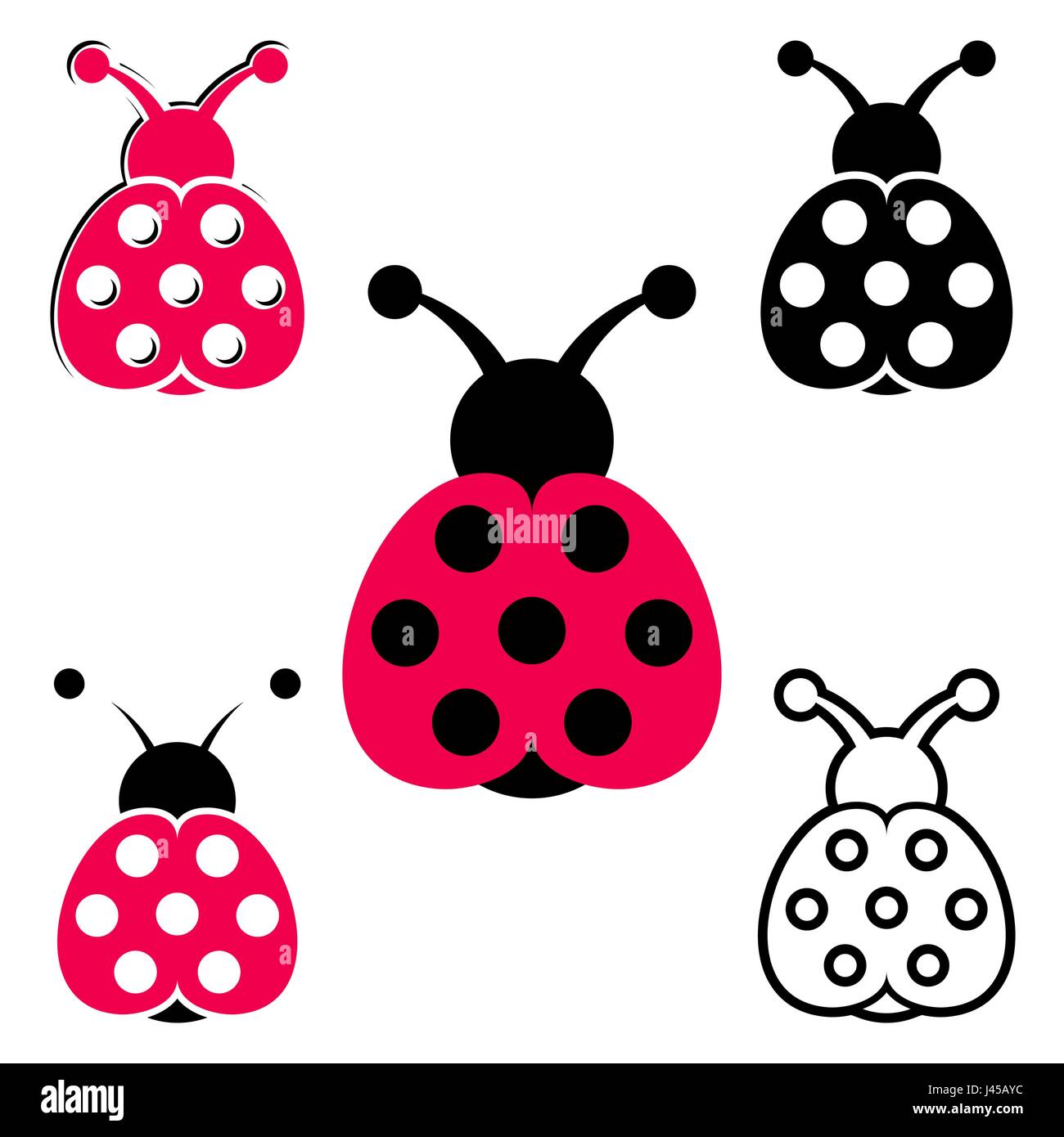 Set di vettore di varie sette spot ladybird icone Illustrazione Vettoriale