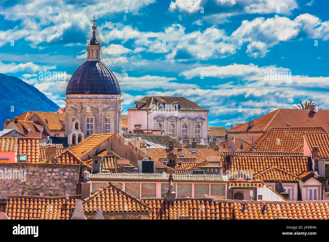 Antenna di architettura in pietra vista nel sud della Croazia, Dubrovnik scenario. Foto Stock