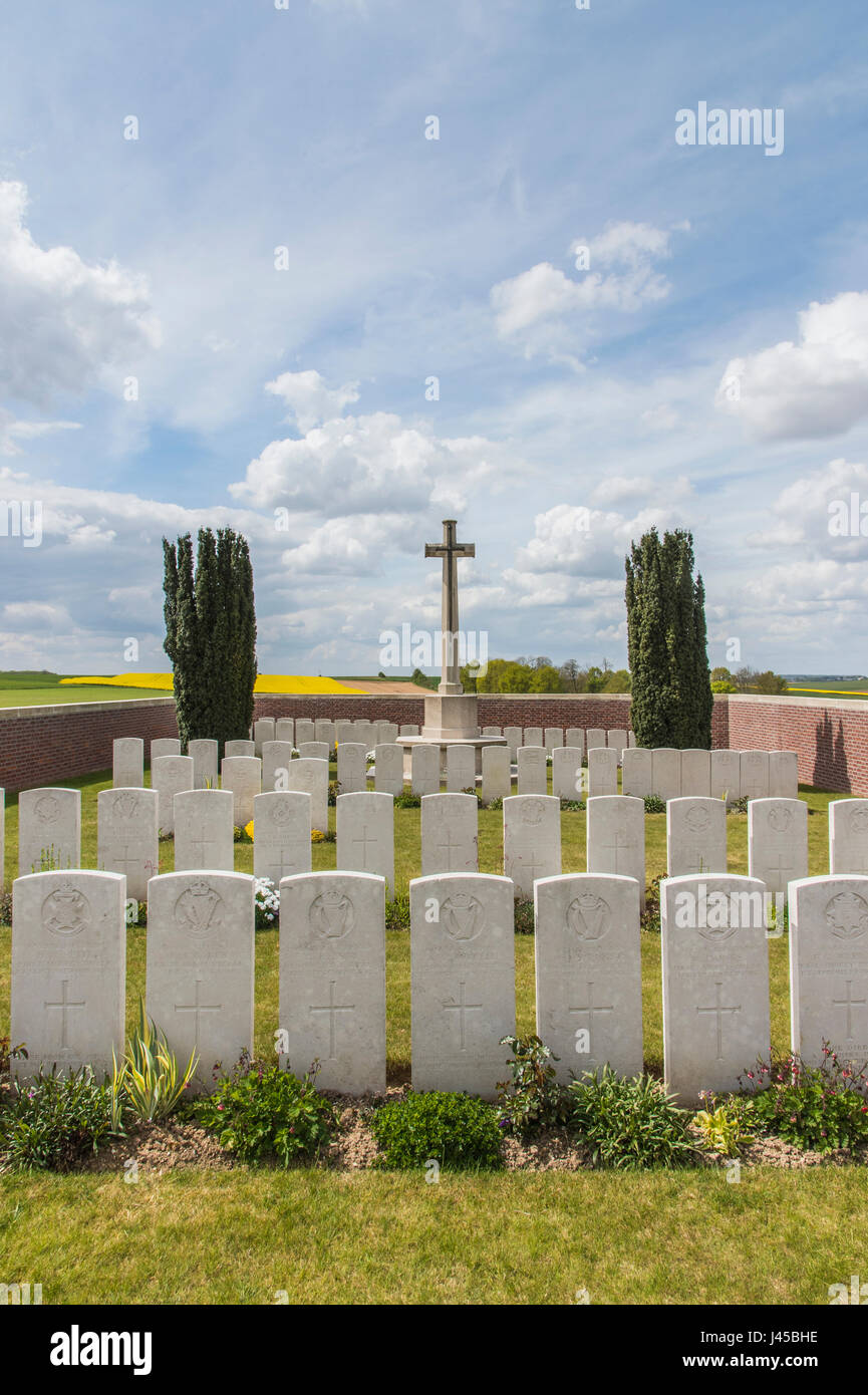 British cimitero militare di Rancourt sul campo di battaglia di somme del nord della Francia Foto Stock