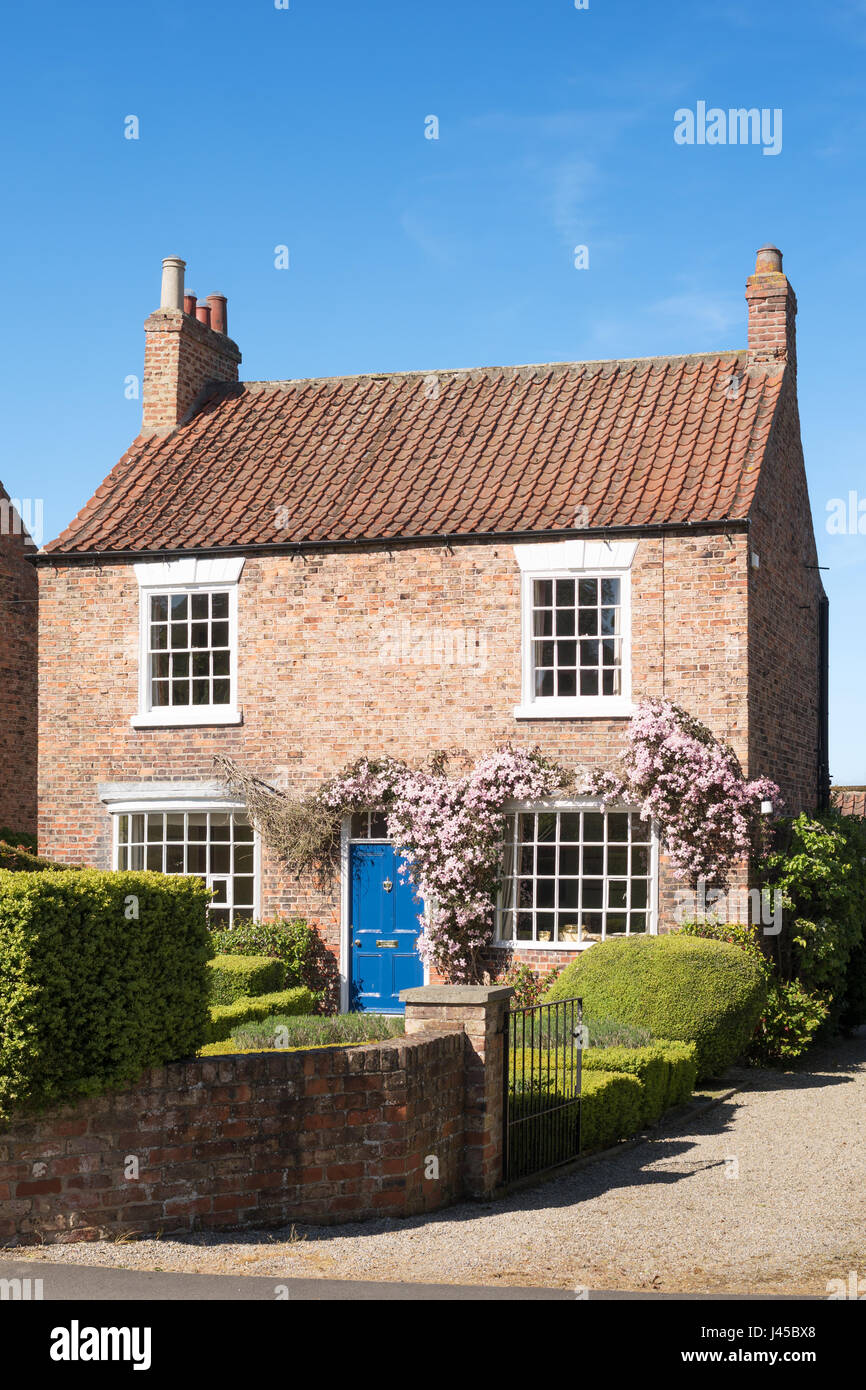 Le foreste di abeti e un inizio del XIX secolo il town house, Aldborough, North Yorkshire, Inghilterra, Regno Unito Foto Stock