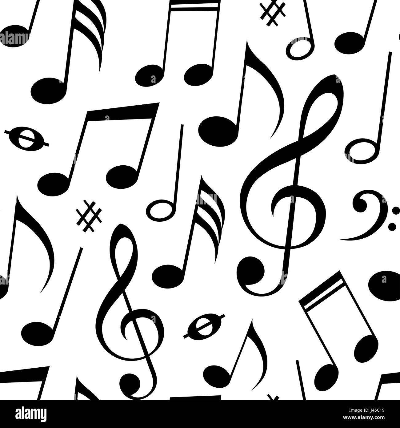 Abstract seamless pattern con note musicali su sfondo bianco Foto Stock