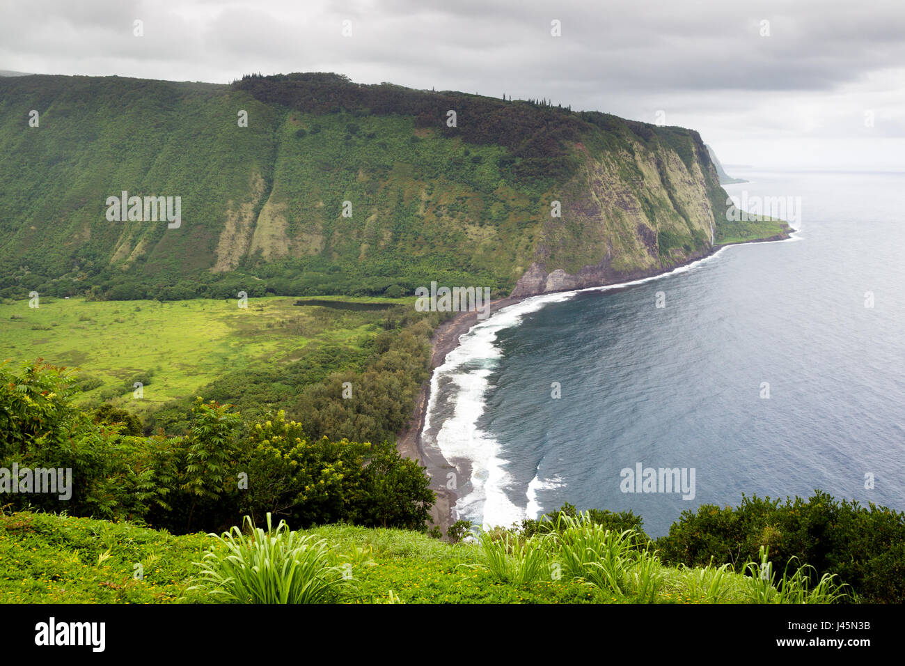Vista sulla vallata Waipio sulla Big Island, Hawaii, Stati Uniti d'America. Foto Stock