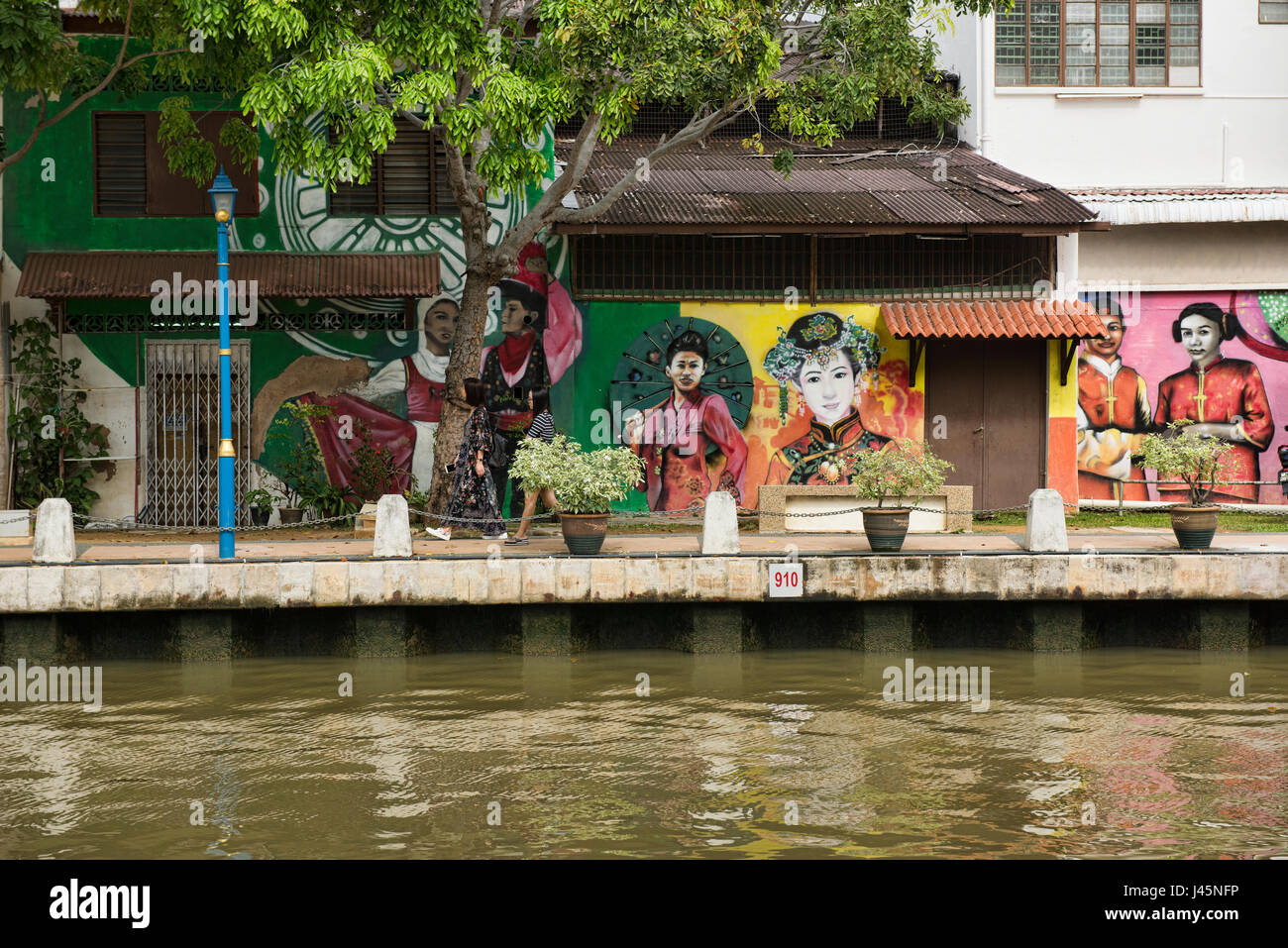 Arte di strada lungo il fiume Malacca, Malacca, Malaysia Foto Stock