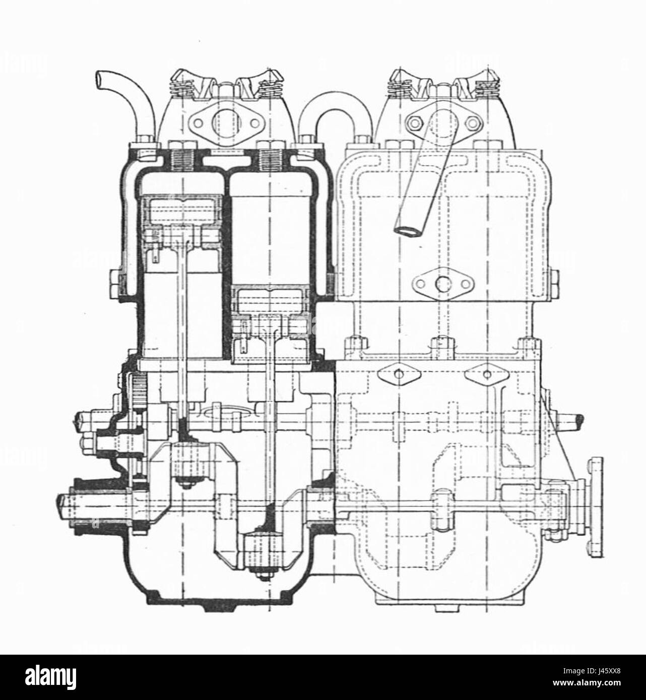 Il motore per imbarcazioni a benzina Napier, come mostrato in questa sezione laterale dei "motori moderni" di Rankin Kennedy, è una rappresentazione dettagliata della tecnologia dei motori marini dei primi anni del XX secolo, evidenziandone il design e le caratteristiche ingegneristiche nel contesto della propulsione delle imbarcazioni. Foto Stock
