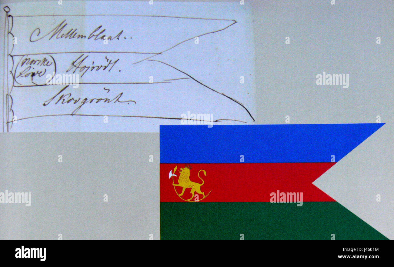 Questa proposta di bandiera norvegese del 1903 fa parte della storia nazionale dei disegni delle bandiere, evidenziando il processo di scelta di un simbolo nazionale. Foto Stock